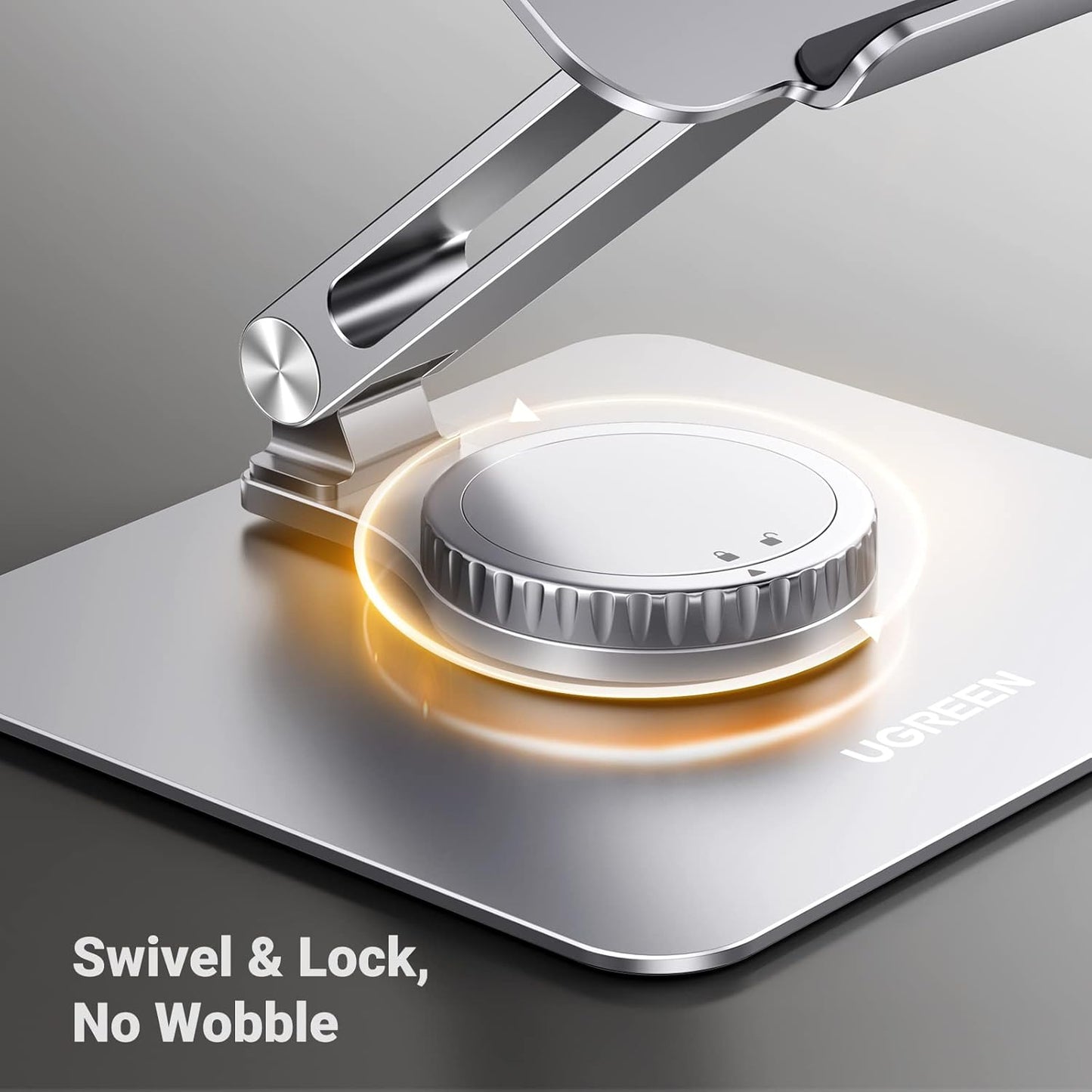 90849 / حامل كمبيوتر محمول قابل للتعديل والطي بزاوية كاملة من Ugreen، دوران أفقي 360 درجة (201 مم) حتى 17.3 بوصة (فضي)