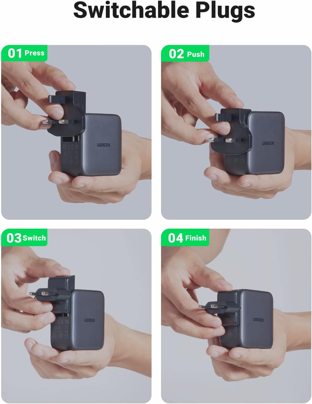 شاحن للسفر يدعم الشحن السريع بقوة 65 واط 3 منافذ  / 90409