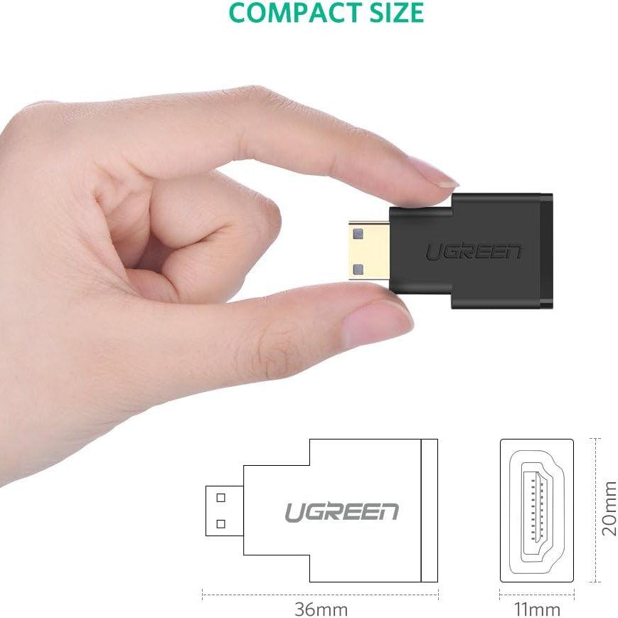 محول ميني HDMI ذكر إلى HDMI أنثى من UGREEN (أسود) / 20101