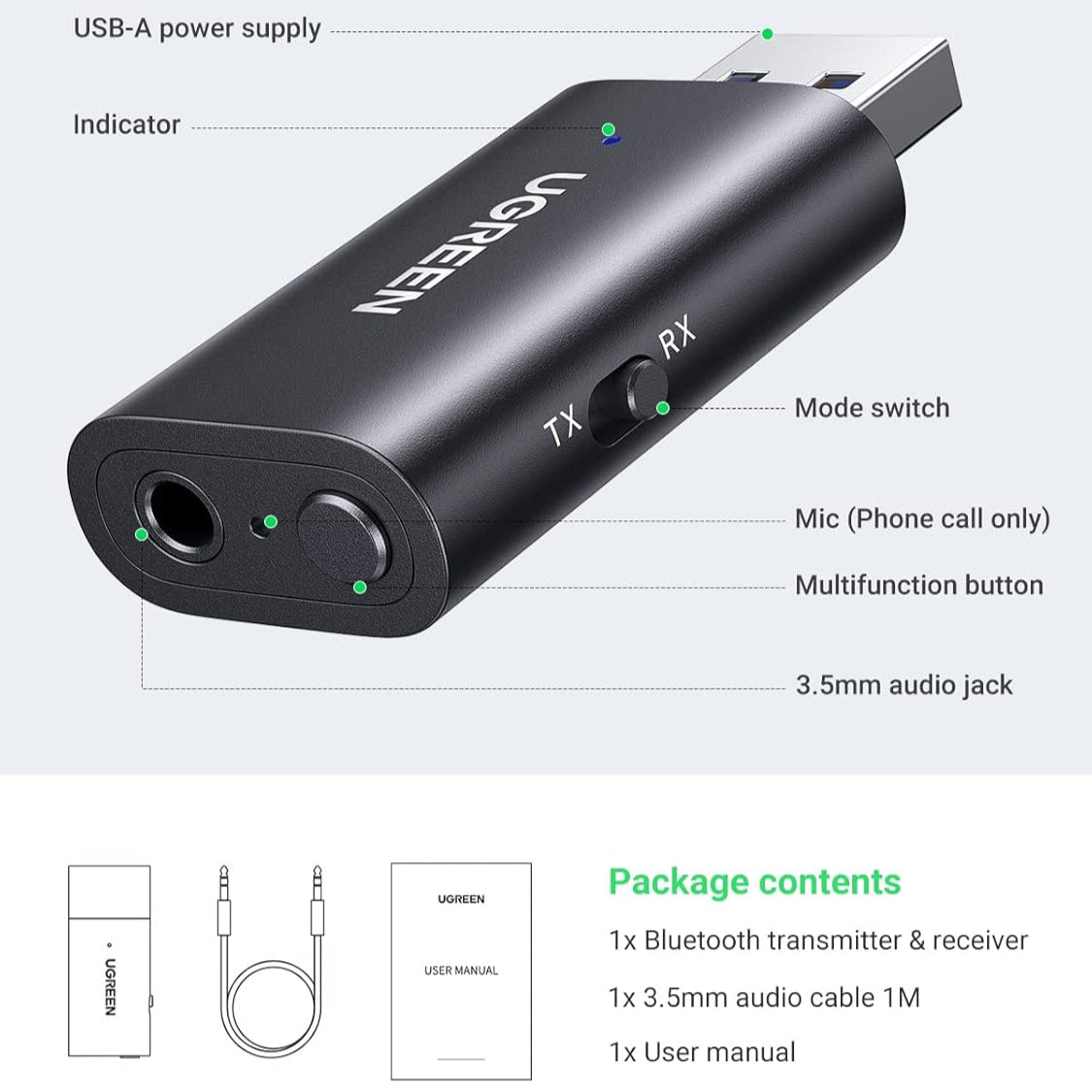 UGREEN Bluetooth 5.1 Transmitter Receiver / 60300