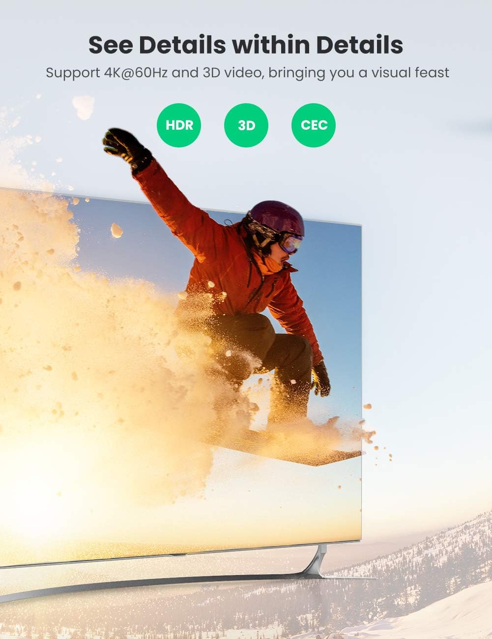 80126/ UGREEN HDMI Switch 4K@60Hz 2 IN 1 Out HDMI 2.0 Switcher Supports 18Gbps High Speed, 3D, HDR, HDCP 2.2