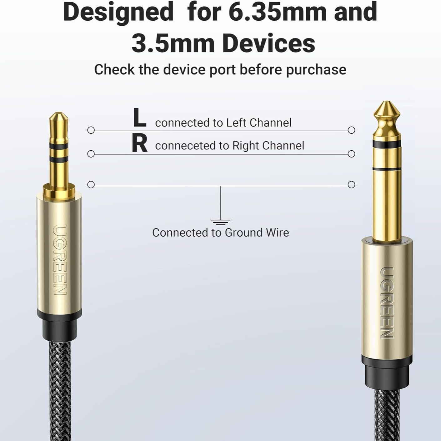 UGREEN Audio TRS Cable Mini Jack 3.5mm / Jack 6.35mm - Gray / AV127