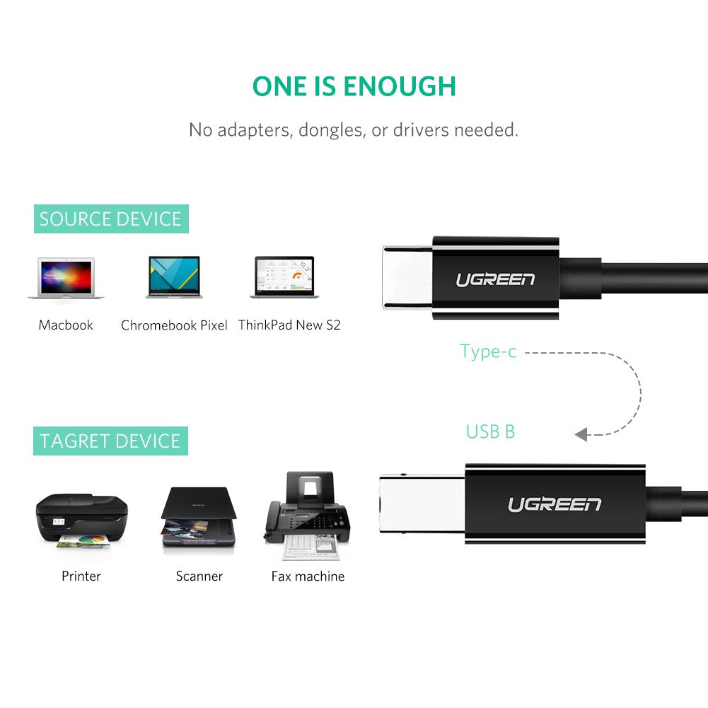UGREEN USB-C to USB 2.0 Print Cable 1m / 40560 - 40417