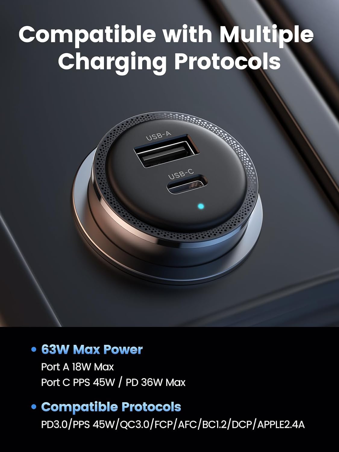 UGREEN  90645 / 63W USB C Car Charger Adapter, PPS 45W Super Fast Charging 2.0 Type C