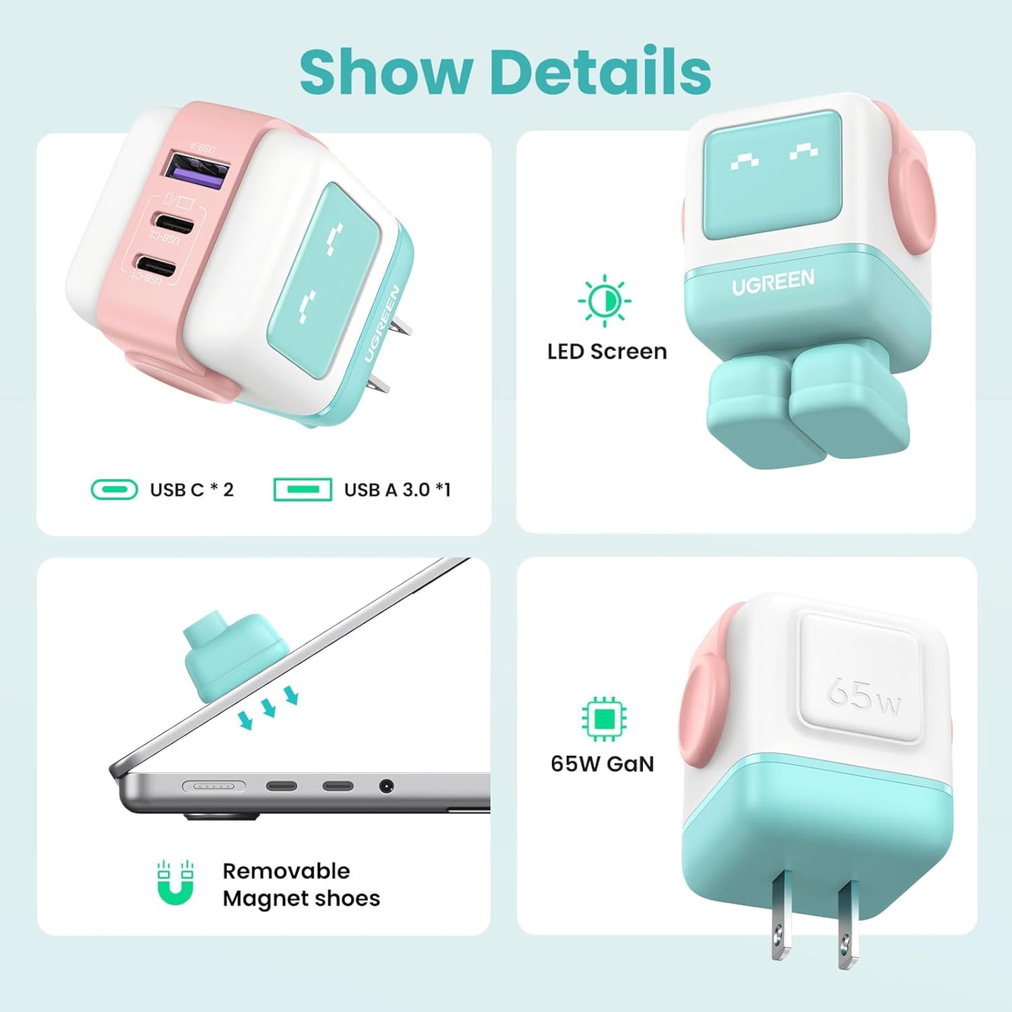 UGREEN Uno Charger 65W RobotGaN 3 Port Fast Charger Robot / CD361