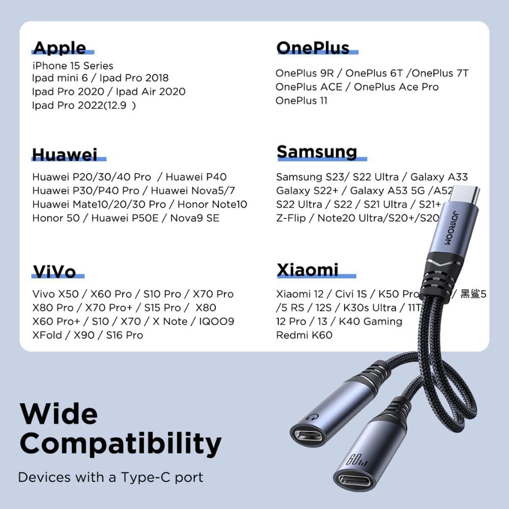 JOYROOM Audio-Transfer Series 2-in-1 Audio Adapter (Type-C to Dual Type-C) - SY-C03