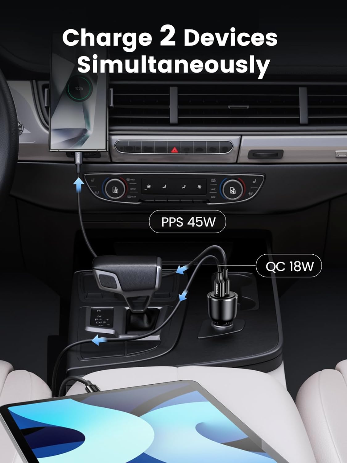 UGREEN  90645 / 63W USB C Car Charger Adapter, PPS 45W Super Fast Charging 2.0 Type C