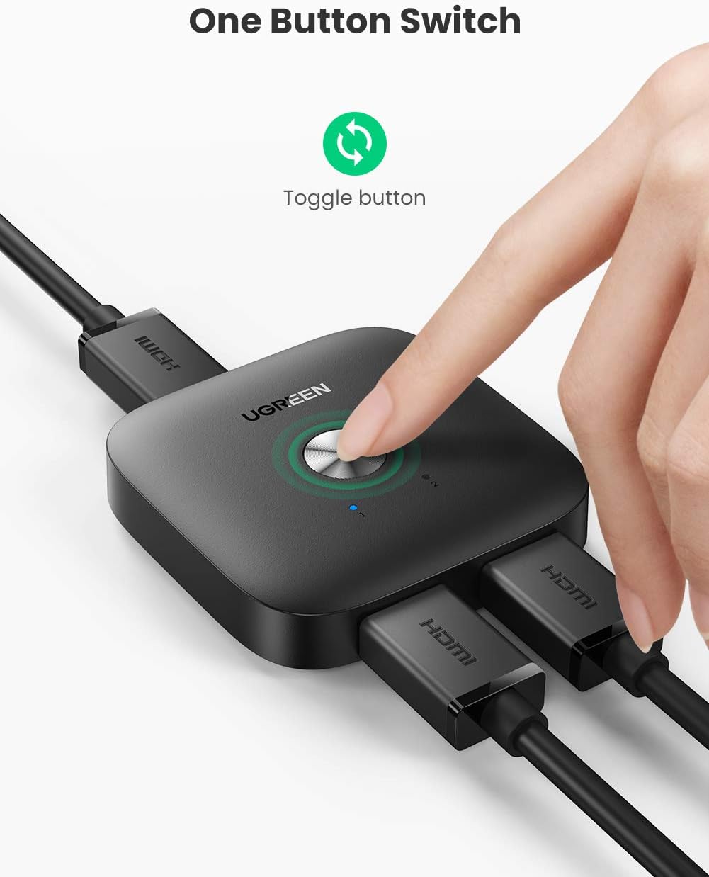 80126/ UGREEN HDMI Switch 4K@60Hz 2 IN 1 Out HDMI 2.0 Switcher Supports 18Gbps High Speed, 3D, HDR, HDCP 2.2