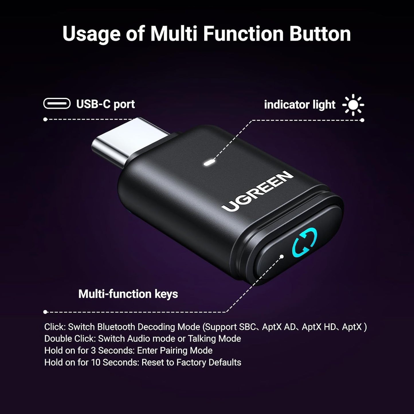 UGREEN Bluetooth 5.3 Adapter for PS5 and PC APTX Low Latency / 45008