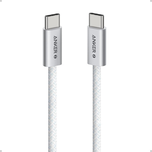 كابل أنكر زولو 240 واط من USB Type-C إلى USB Type-C، كابل مضفر ومضاد للأوساخ من النوع C للشحن السريع بطول 1 متر - أبيض