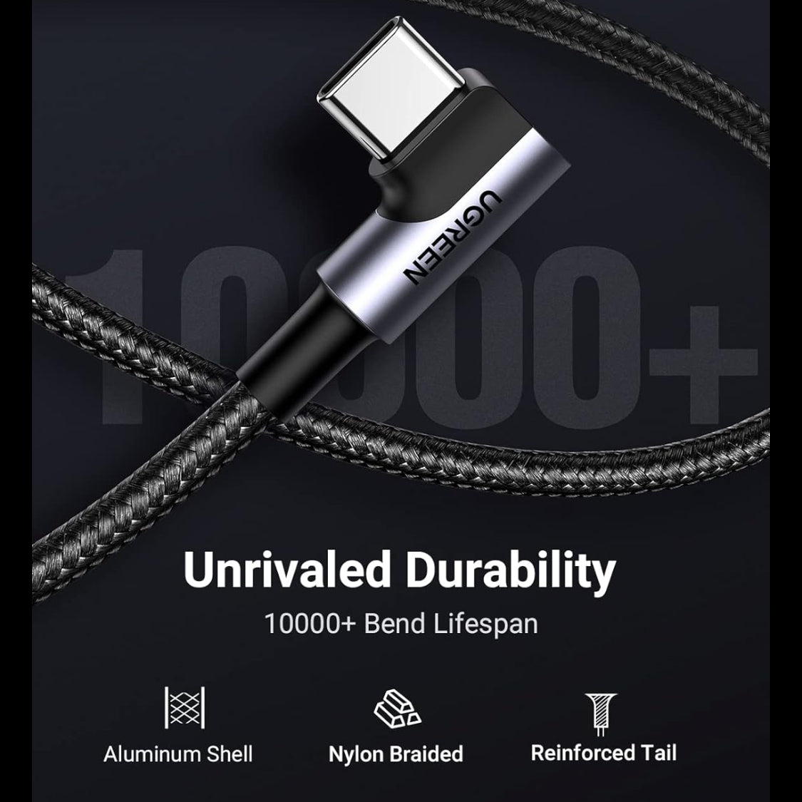 Ugreen Angled USB-C Male To USB2.0 A Male 3A Data Cable(90°Angle) (Black)/ US284