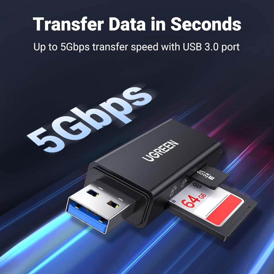 UGREEN USB 3.0 TO TF + SD DUAL CARD READER (BLACK) / 40752