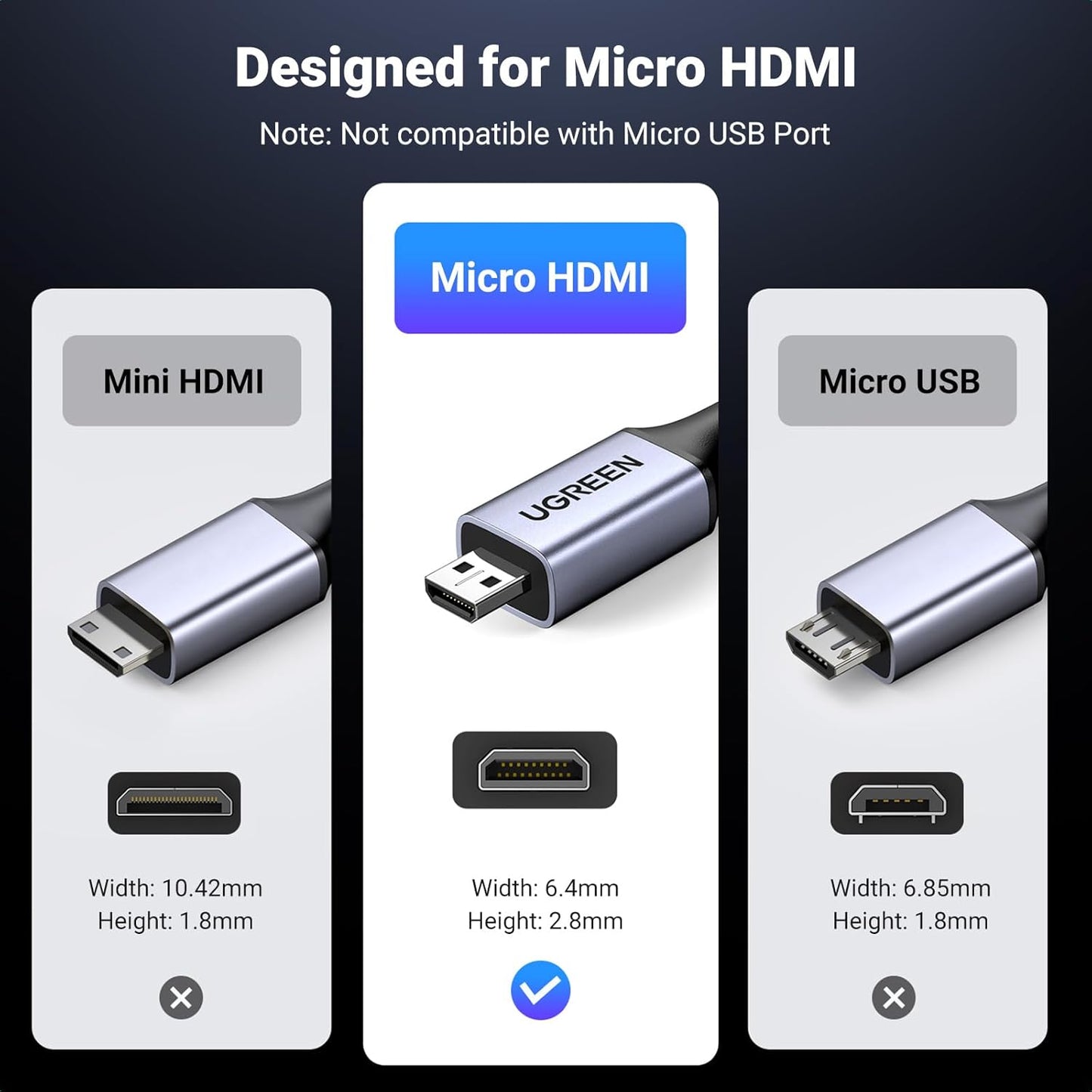 كابل مضفر Micro HDMI إلى HDMI بدقة 8K من UGREEN / HD164
