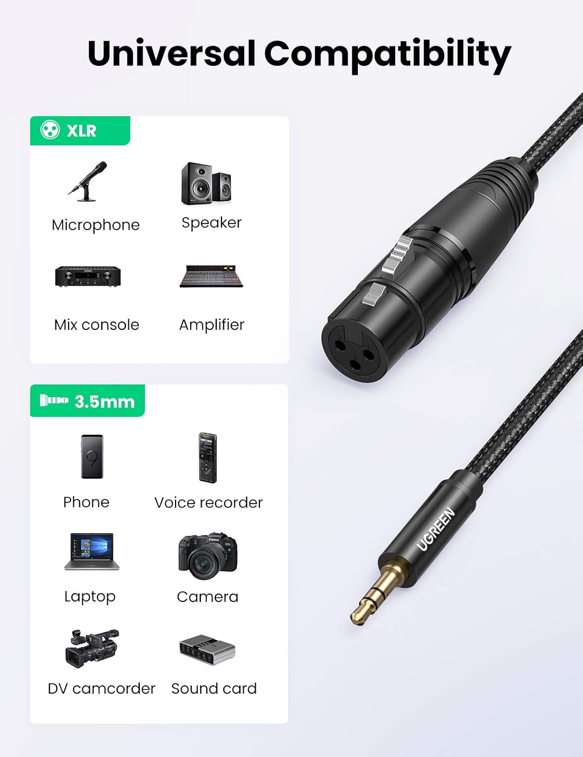 كابل ميكروفون UGREEN 3.5 مم إلى XLR ذكر إلى XLR أنثى /AV182