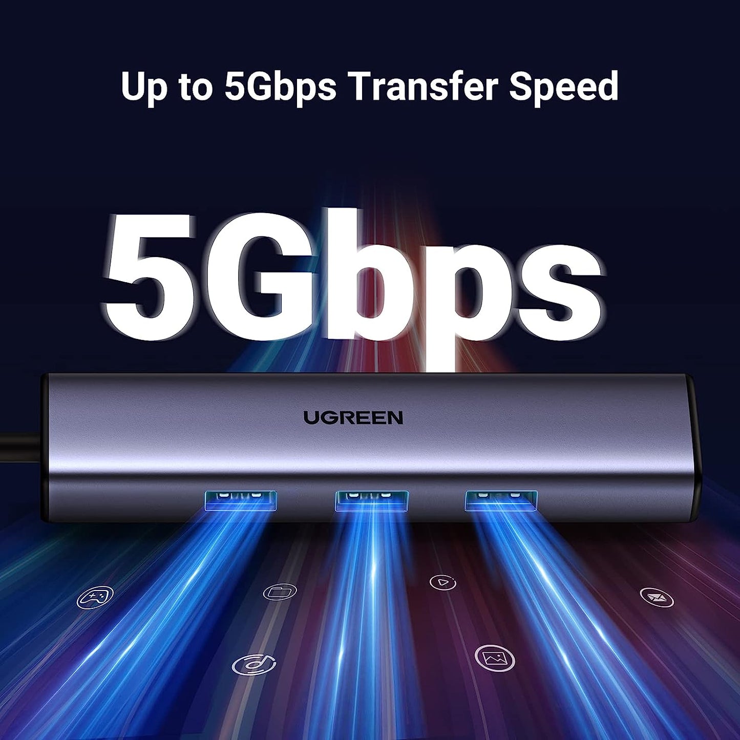 محول إيثرنت يوجرين USB-C إلى 3 منافذ USB-A 3.0 بسرعة تصل إلى 5 جيجابت في الثانية + مدخل جيجا ايثرنت / 60600