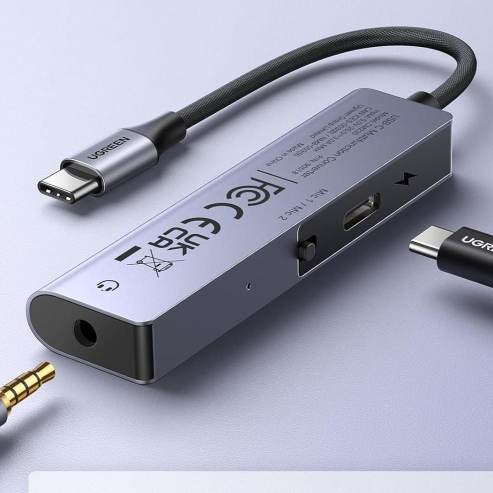 UGREEN 90518 /USB C to 3.5mm Headphone and Charger Adapter Metallic DAC Hi-Res 32Bit/384KHz 60W PD Fast Charge Type C Aux Mic Splitter