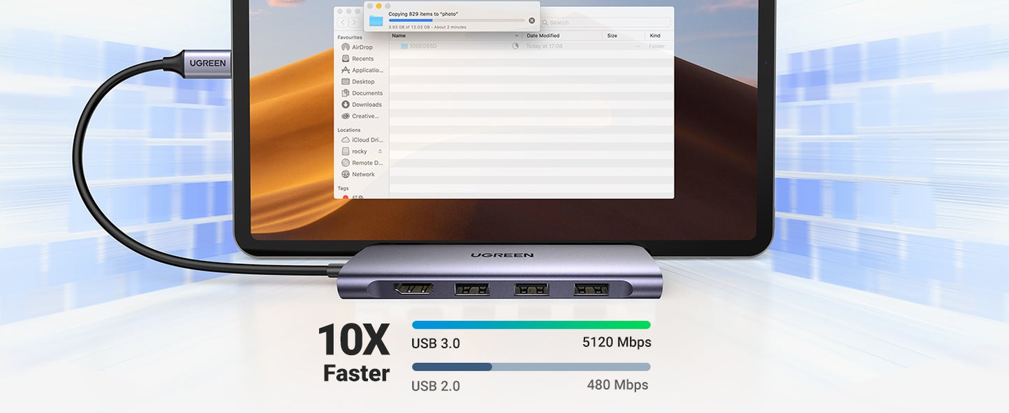 UGREEN USB-C to 3 Ports USB3.0-A Hub + HDMI + TF/SD With PD / 70410
