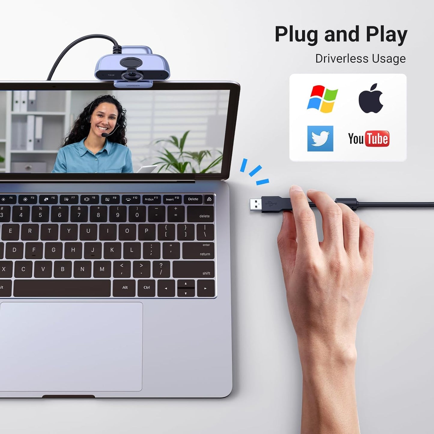 كاميرا ويب UGREEN 2K، كاميرا ويب عالية الدقة 1080 بكسل للكمبيوتر الشخصي، كاميرا ويب مع التركيز التلقائي/25442