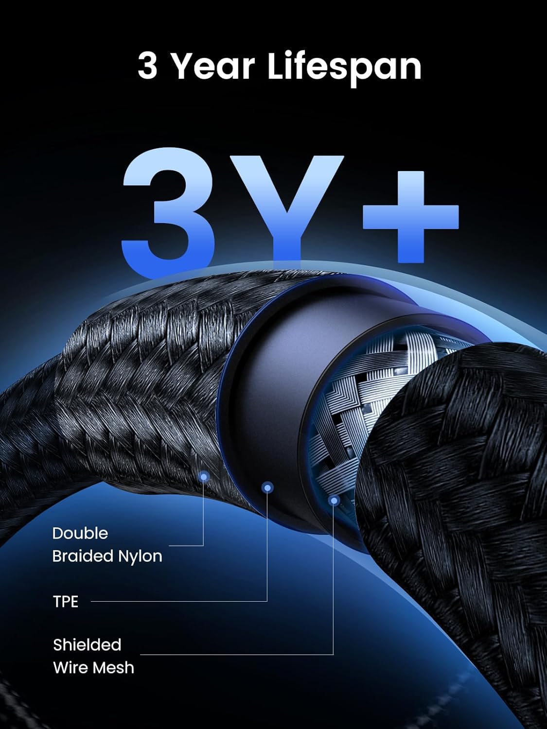 كابل شحن UGREEN 240 واط USB-C إلى USB-C، USB 3.1 الجيل الثاني 10 جيجابت في الثانية 4K@60Hz (1 متر) / US355