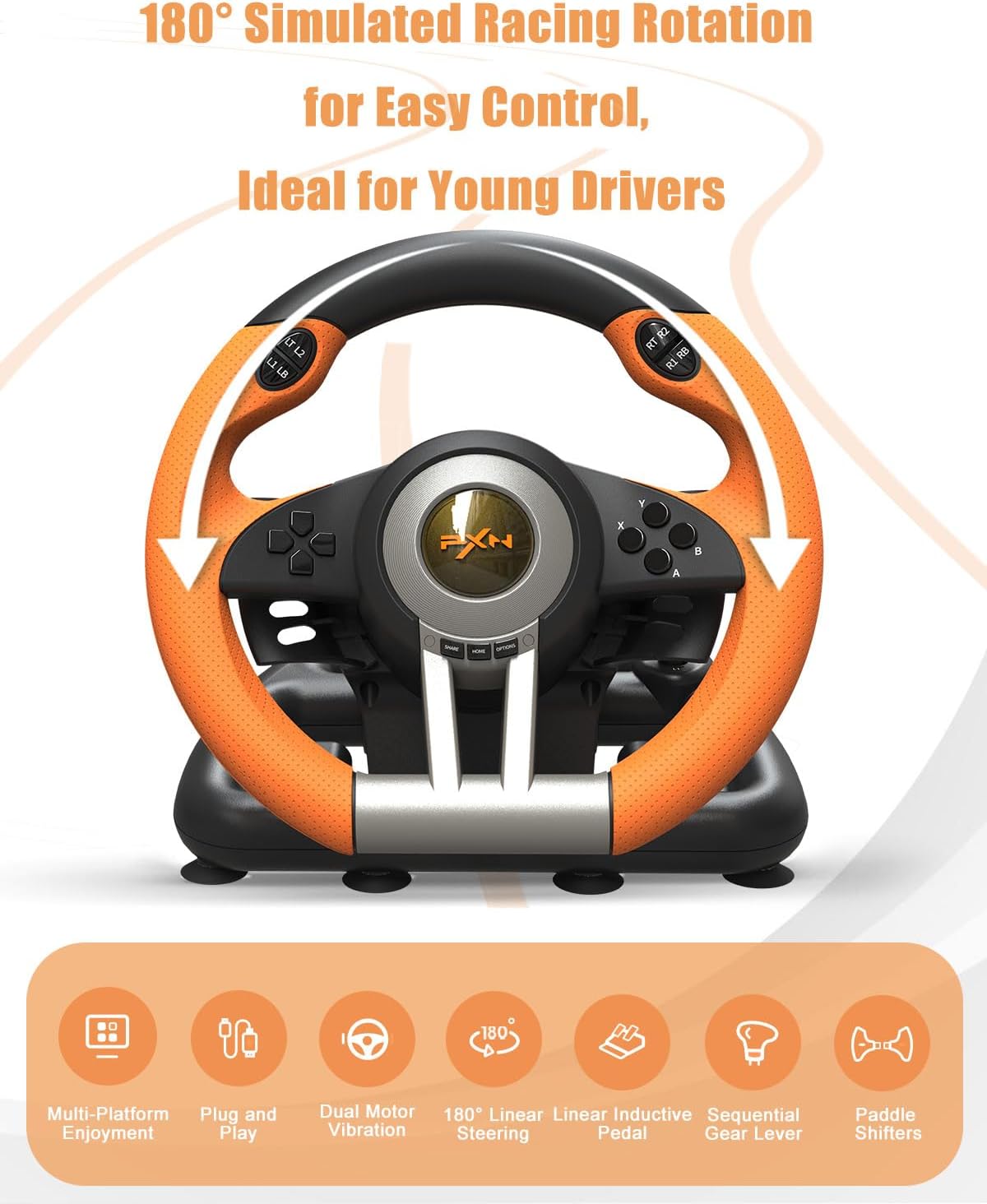 PXN V3 Pro Games Steering Wheel | (Black - Orange)