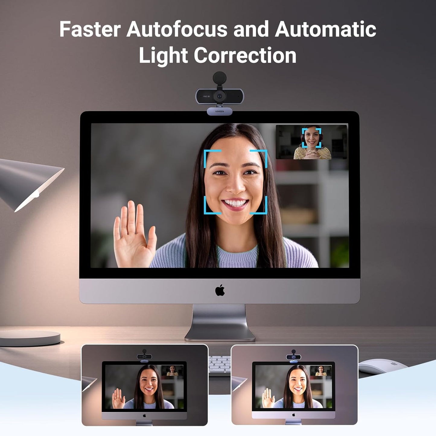 كاميرا ويب UGREEN 2K، كاميرا ويب عالية الدقة 1080 بكسل للكمبيوتر الشخصي، كاميرا ويب مع التركيز التلقائي/25442