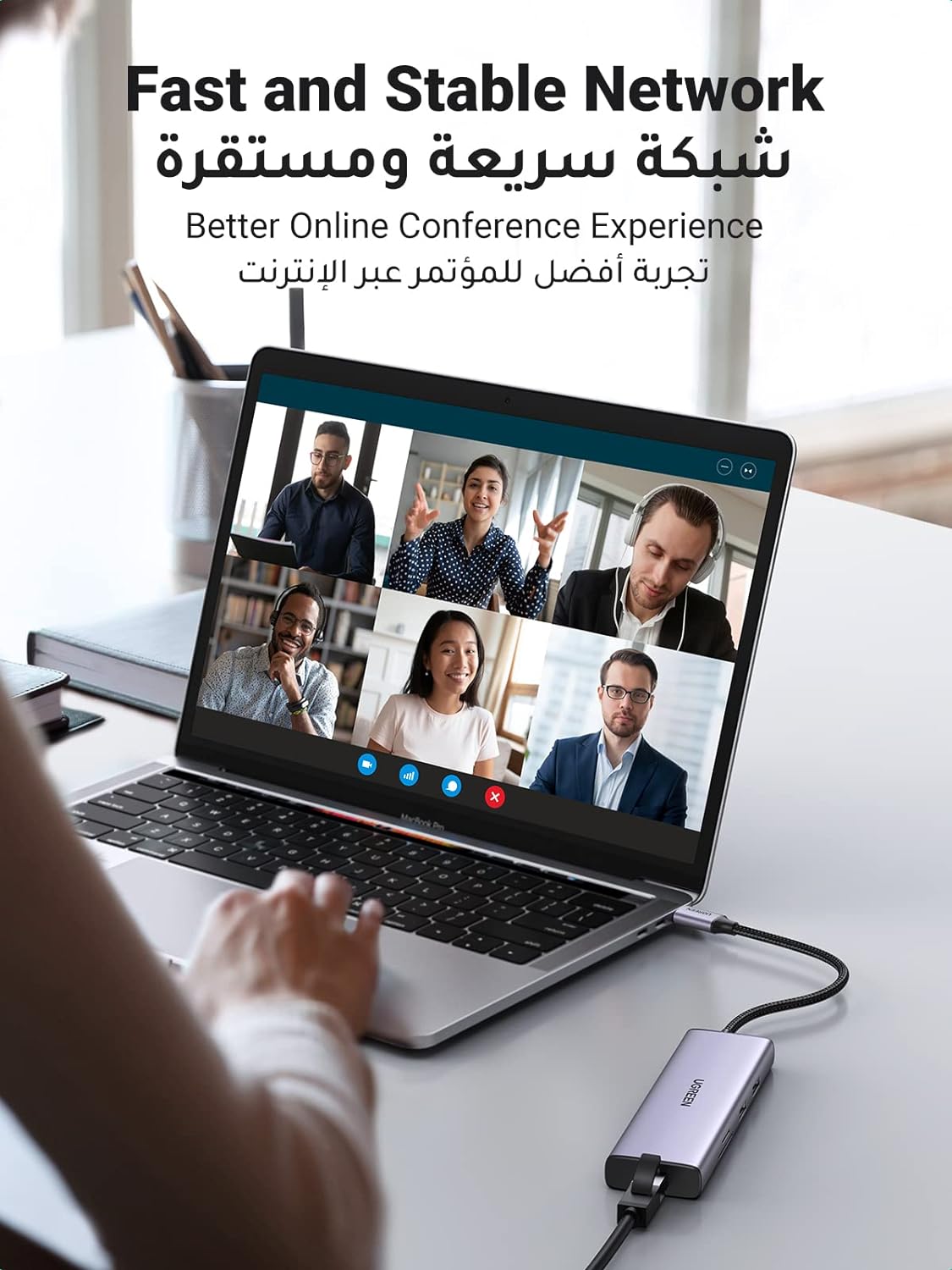 90119 / UGREEN USB-C to 2×USB 3.0+1×USB 2.0+2×HDMI+RJ45(1000M)+SD+TF+PD 4K60Hz