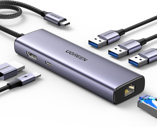 15598 / UGREEN USB-C to 3xUSB 3.0 A + HDMI  4K@30Hz + RJ45 Gigabit + PD Multifunction Adapter