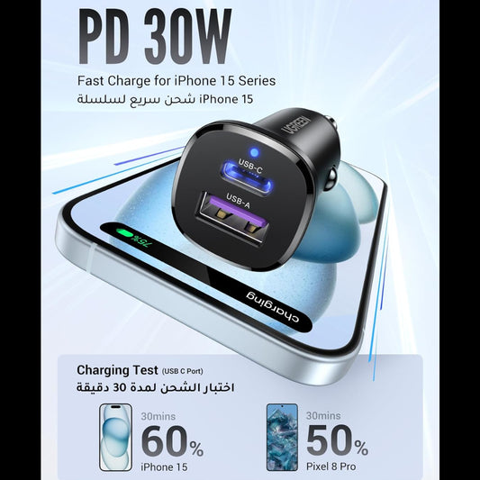 UGREEN Car Charger USB-C USB-A 30W - Black / 25845