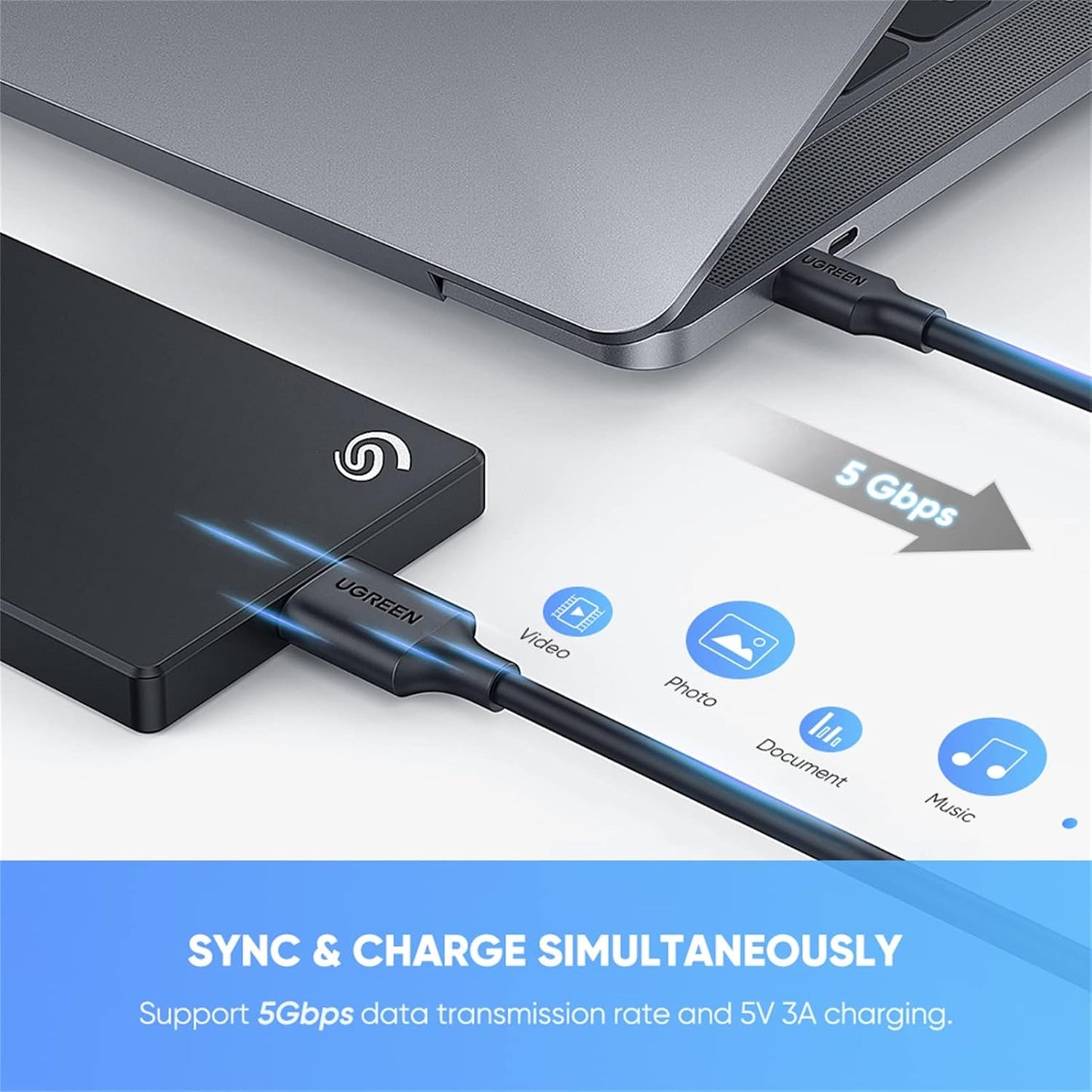 UGREEN USB C Hard Drive Cable, Micro B to Type C Lead Compatible (1Meter)/ 20103