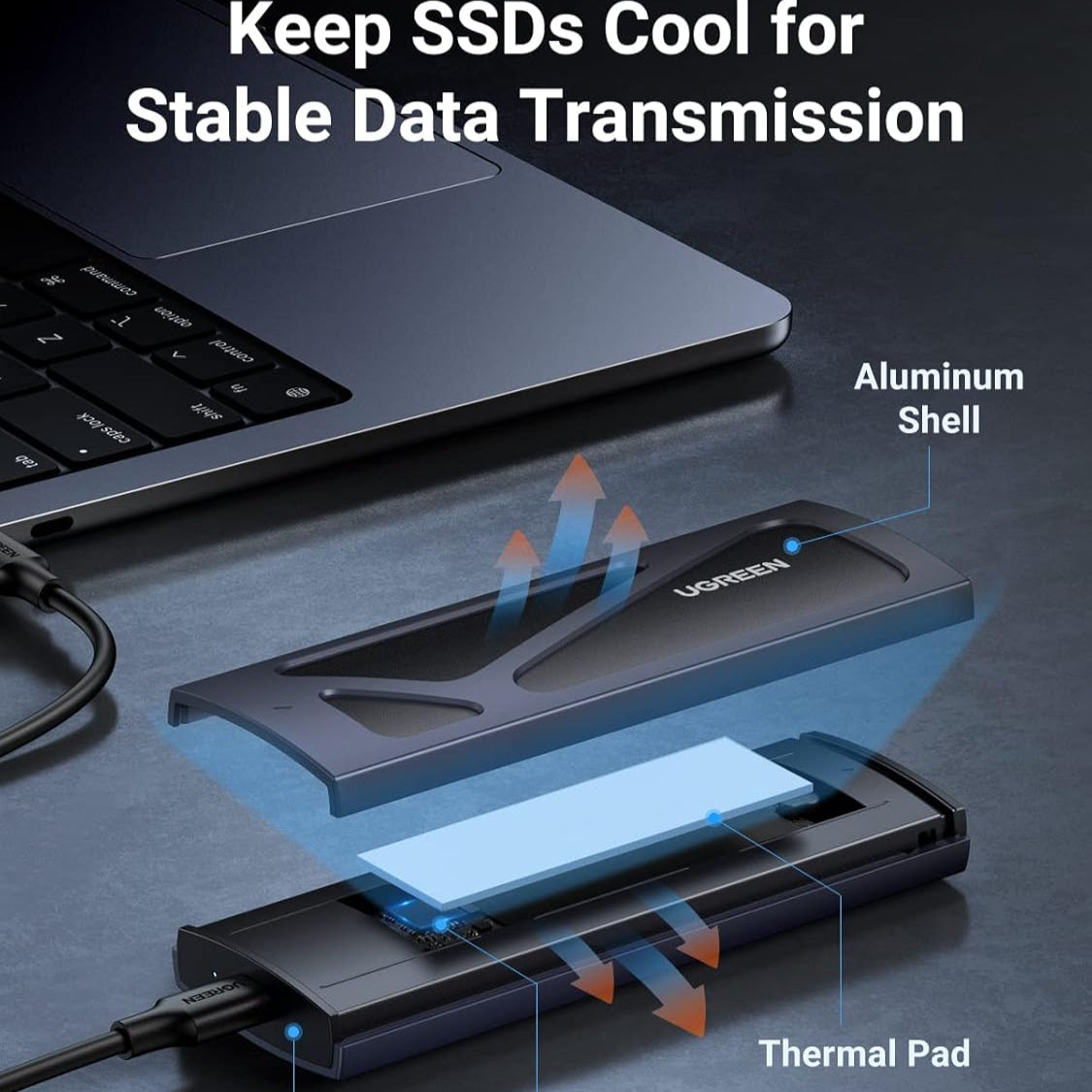 علبة محرك الأقراص الصلبة UGREEN M.2 NVME (10 جيجابت في الثانية) مع كابل C إلى C وC إلى A / 15512