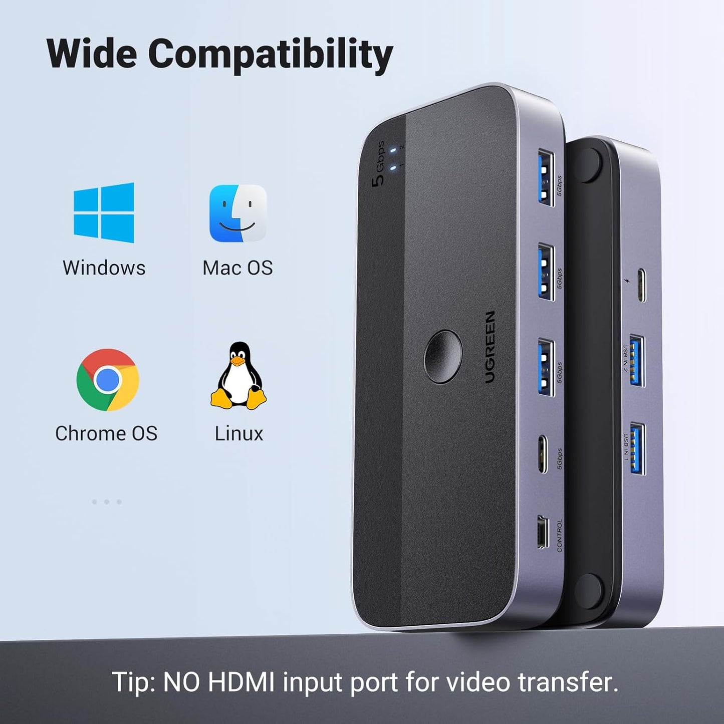 UGREEN USB 3.0 Switch 2 Computers Sharing USB C & A Devices / 15705