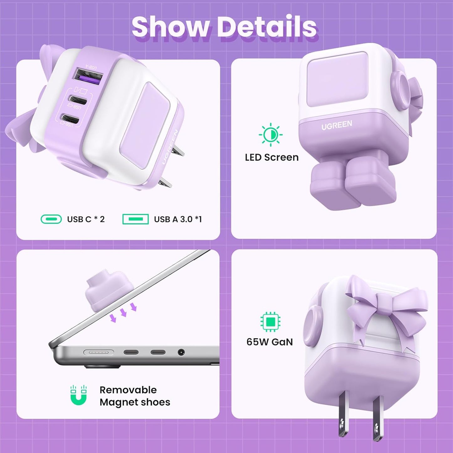 UGREEN Uno Charger 65W RobotGaN 3 Port Fast Charger Robot / CD361