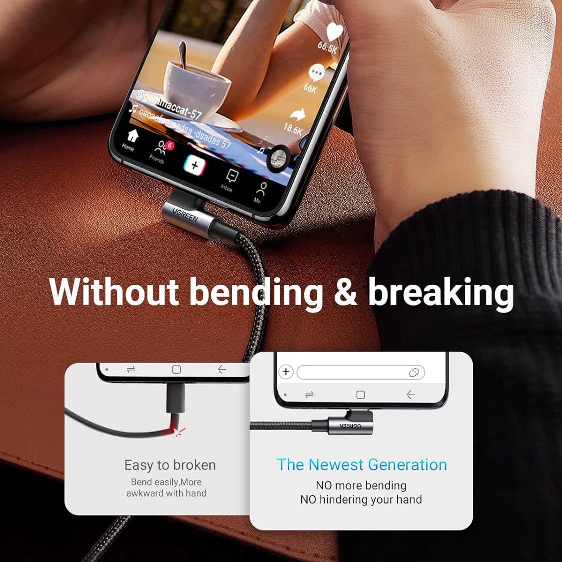 Ugreen Angled USB-C Male To USB2.0 A Male 3A Data Cable(90°Angle) (Black)/ US284