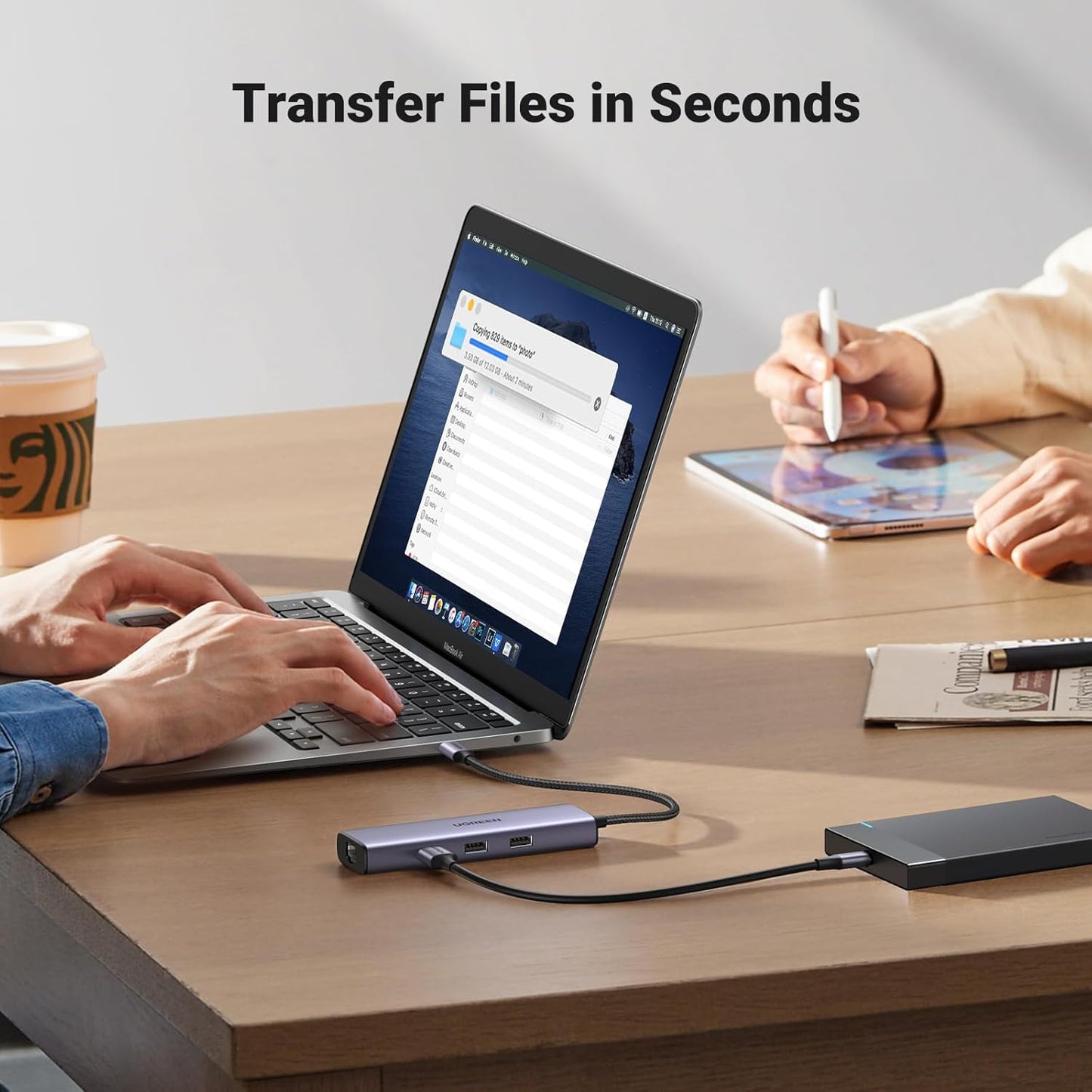 15598 / UGREEN USB-C to 3xUSB 3.0 A + HDMI  4K@30Hz + RJ45 Gigabit + PD Multifunction Adapter