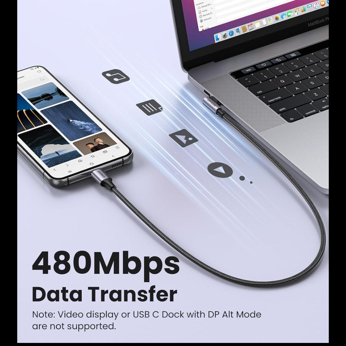 UGREEN USB-C  2.0 Male To Angled USB-C 2.0 Male 3A Data Cable(90°Angle) /US255