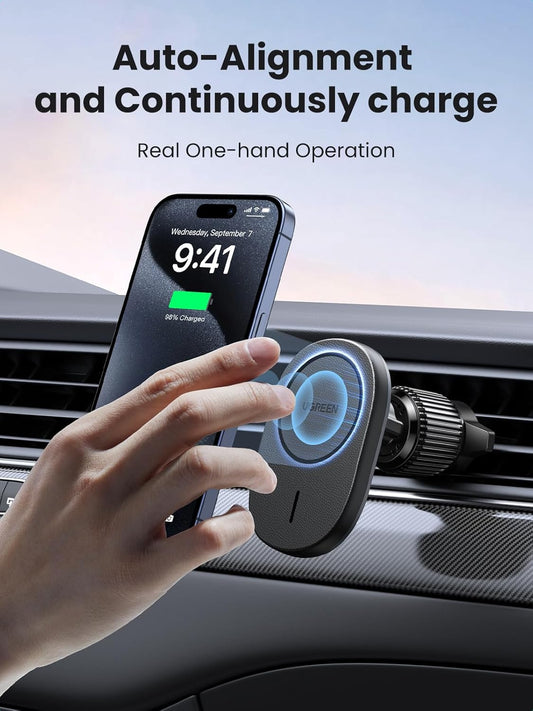 25925 /UGREEN MagSafe Car Mount Charger, Magnetic Wireless Car Charger, Fast Charge Auto-Alignment Air Vent Car Phone Holder