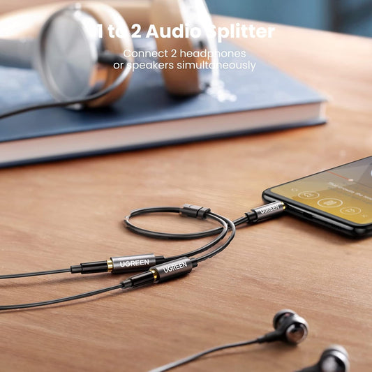 10532 / UGREEN Headphone Splitter 3.5mm Audio Stereo Y Splitter Aux Extension Cable Male to Female Dual Headphone Jack Adapter for Earphone