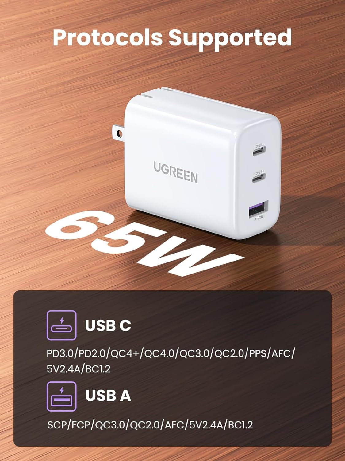 UGREEN 65W USB C Charger, 3 Ports Compact Fast Wall Charger Block |90496 UGREEN 65W USB C Charger, 3 Ports Compact Fast Wall Charger Block |90496