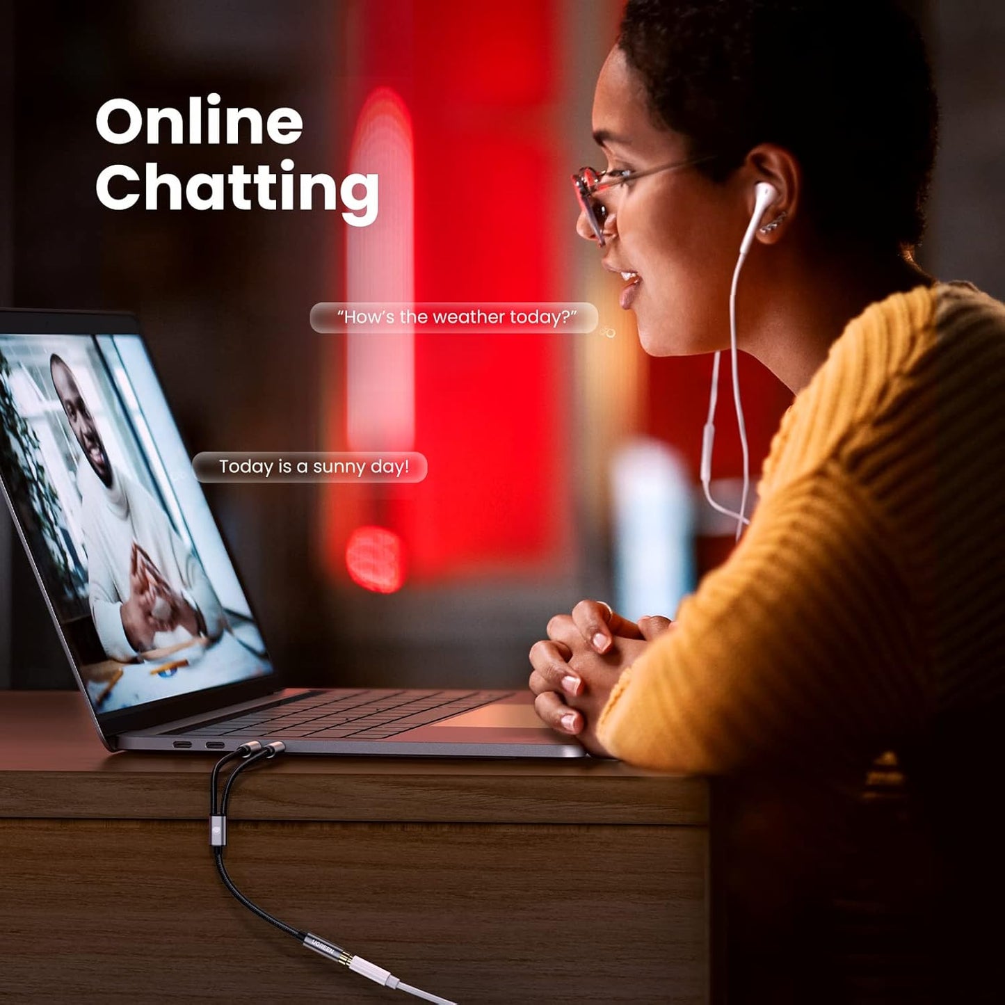 كابل صوت UGREEN 3.5 ملم أنثى إلى 2 ذكر مع هيكل من الألومنيوم (أسود)/ 20899