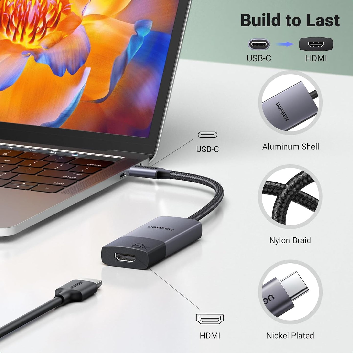 محول يوجرين USB Type C إلى HDMI 2.1 بدقة 8K@60Hz / 50338