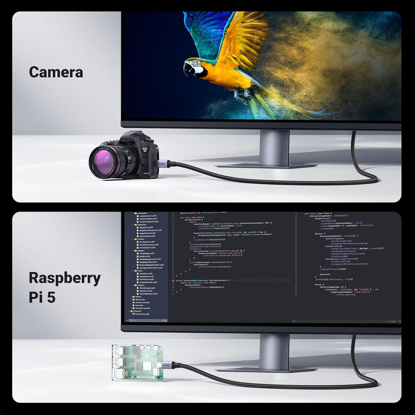 كابل مضفر Micro HDMI إلى HDMI بدقة 8K من UGREEN / HD164