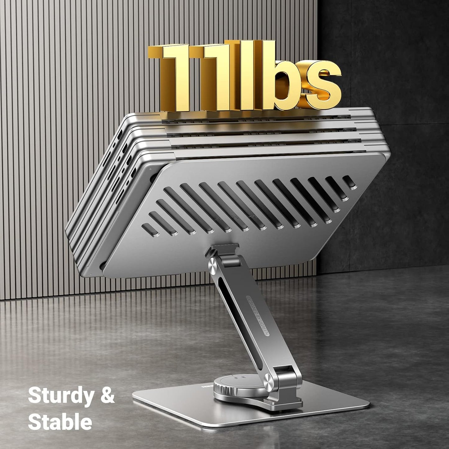 90849 / حامل كمبيوتر محمول قابل للتعديل والطي بزاوية كاملة من Ugreen، دوران أفقي 360 درجة (201 مم) حتى 17.3 بوصة (فضي)