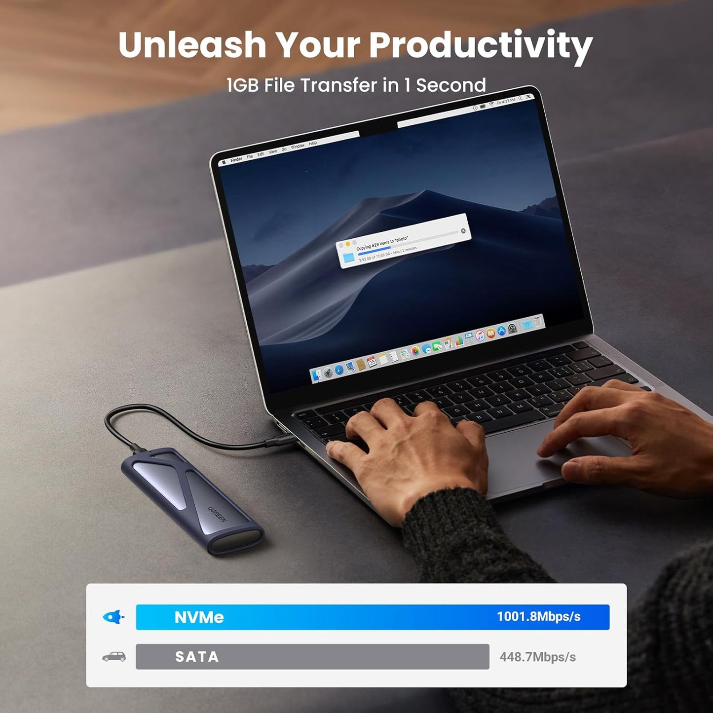 UGREEN USB-C إلى M.2 SATA و NVMe علبة القرص الصلب / 90264
