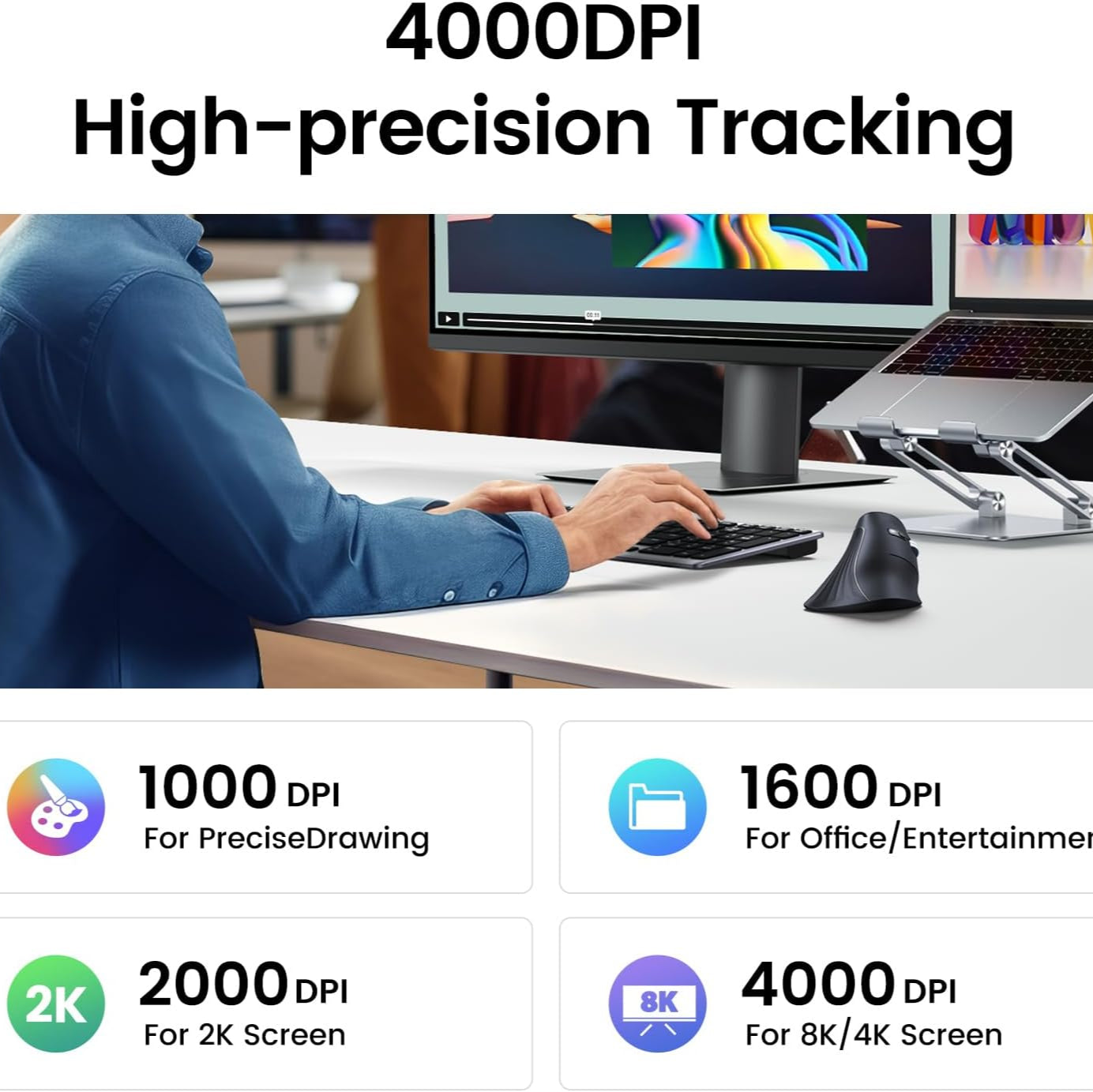 ماوس يوجرين عمودي لاسلكي (بلوتوث 5.0+2.4G) / MU008