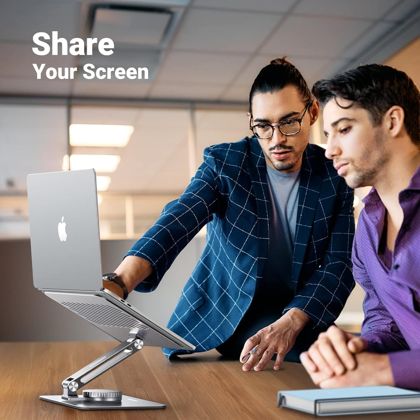 90849 / حامل كمبيوتر محمول قابل للتعديل والطي بزاوية كاملة من Ugreen، دوران أفقي 360 درجة (201 مم) حتى 17.3 بوصة (فضي)