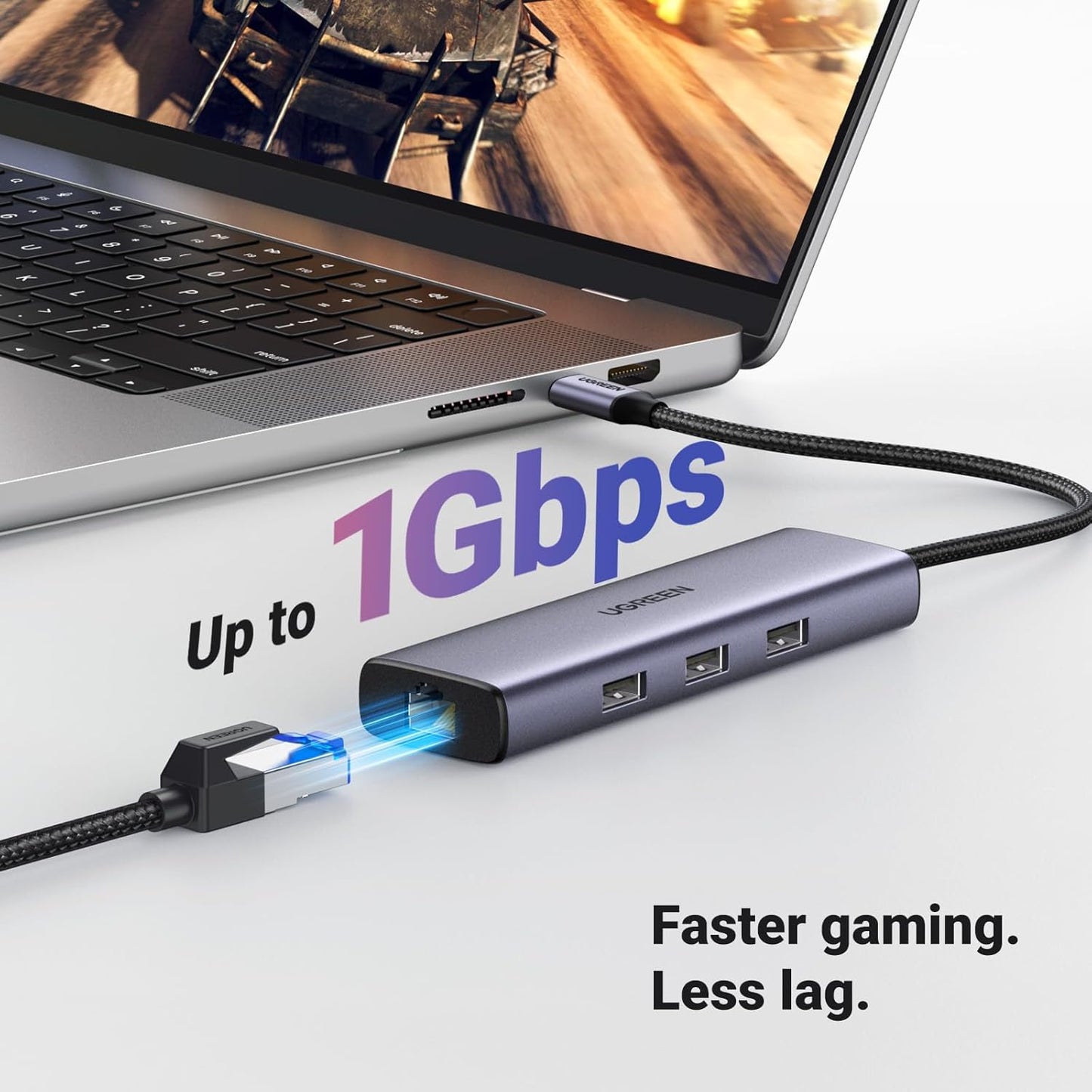 15598 / UGREEN USB-C to 3xUSB 3.0 A + HDMI  4K@30Hz + RJ45 Gigabit + PD Multifunction Adapter