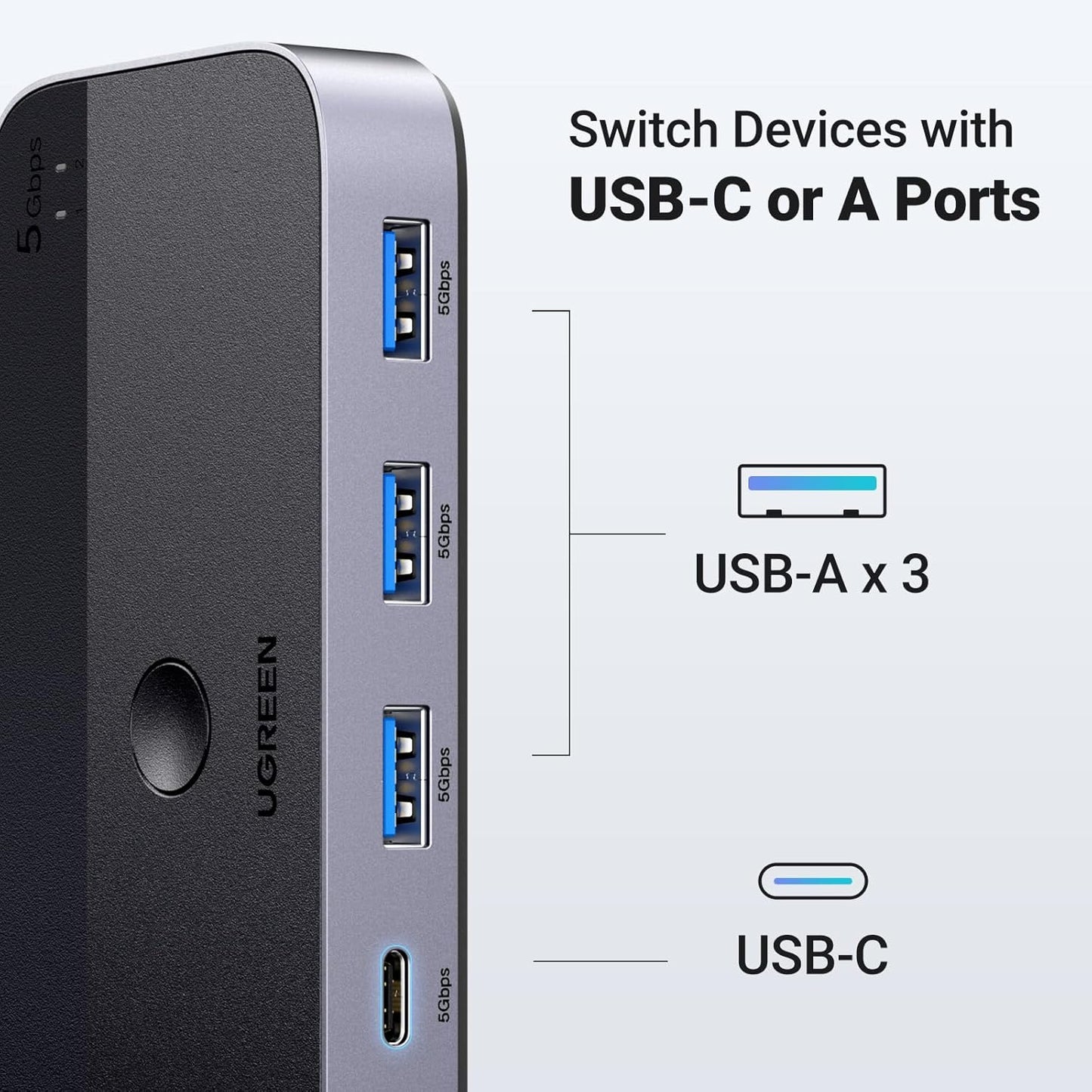 UGREEN USB 3.0 Switch 2 Computers Sharing USB C & A Devices / 15705