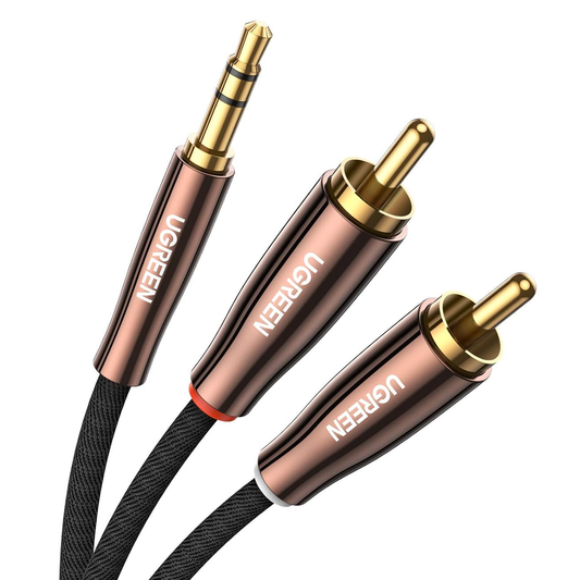 UGREEN 3.5mm Male to 2 Male RCA Stereo Audio Adapter Braided Copper Case AUX Cable /AV170