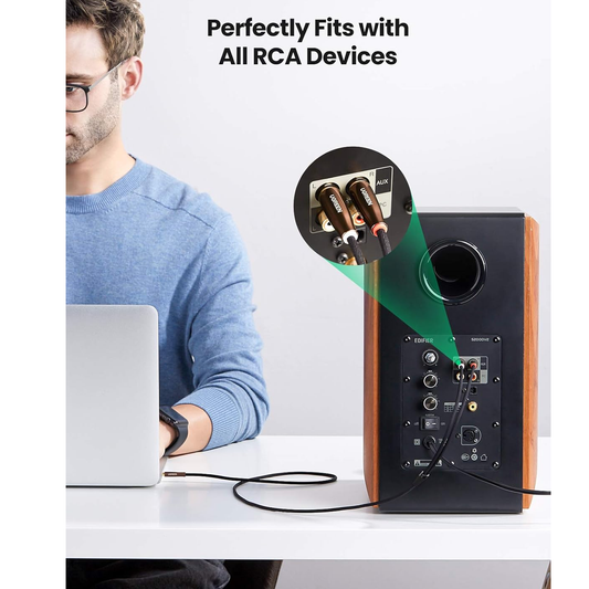 UGREEN 3.5mm Male to 2 Male RCA Stereo Audio Adapter Braided Copper Case AUX Cable /AV170