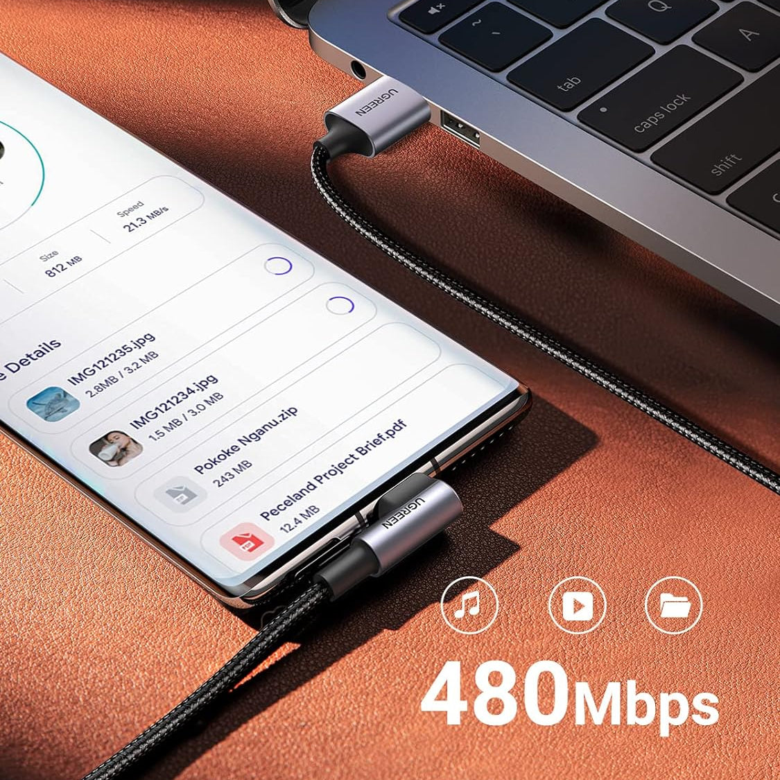 Ugreen Angled USB-C Male To USB2.0 A Male 3A Data Cable(90°Angle) (Black)/ US284